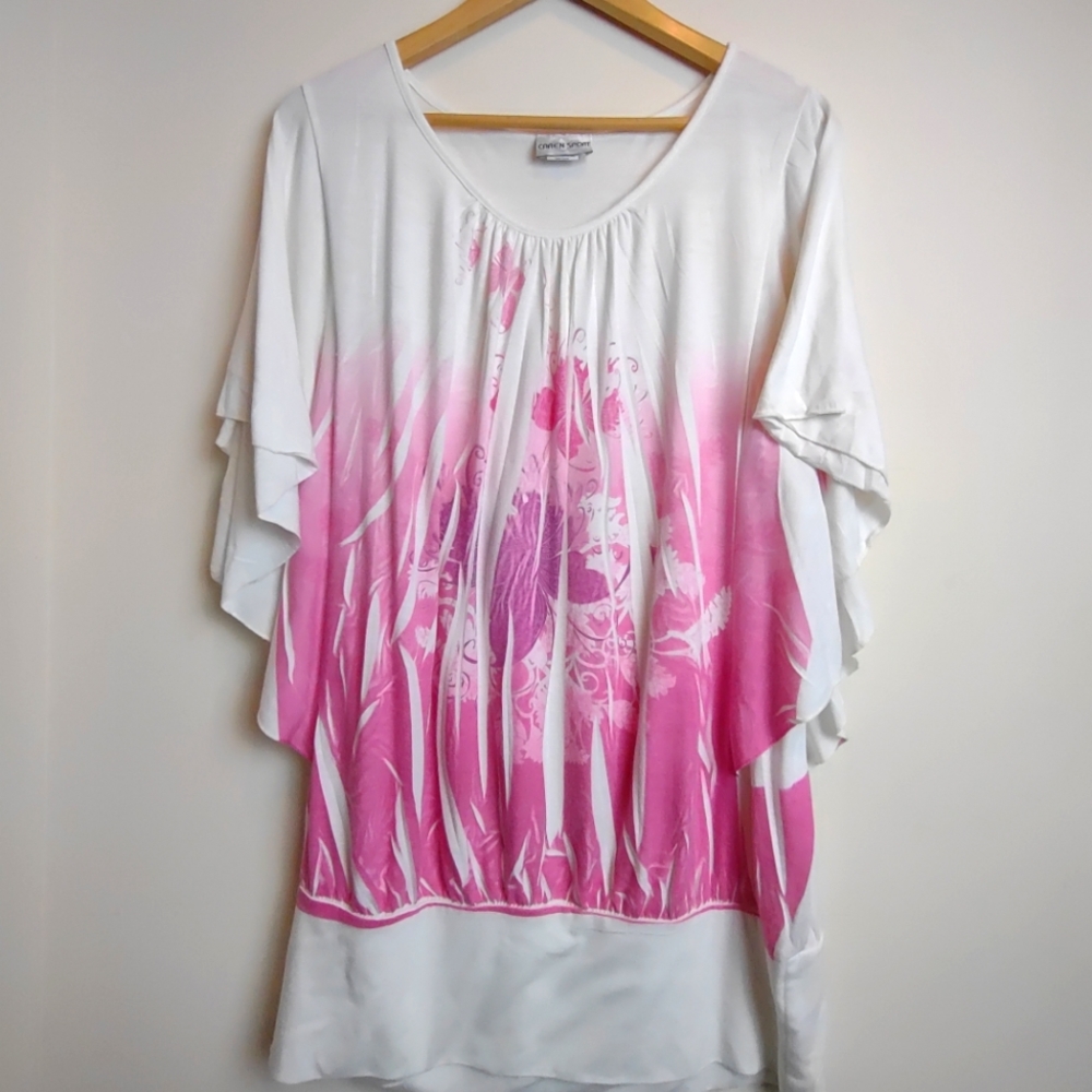 Caren Sport Flutter Sleeve Top 2XL